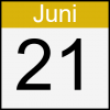 Kalender-Logo: schwarze Ziffern, weißer Grund, Monat oben, weiße Buchstaben, goldener Grund